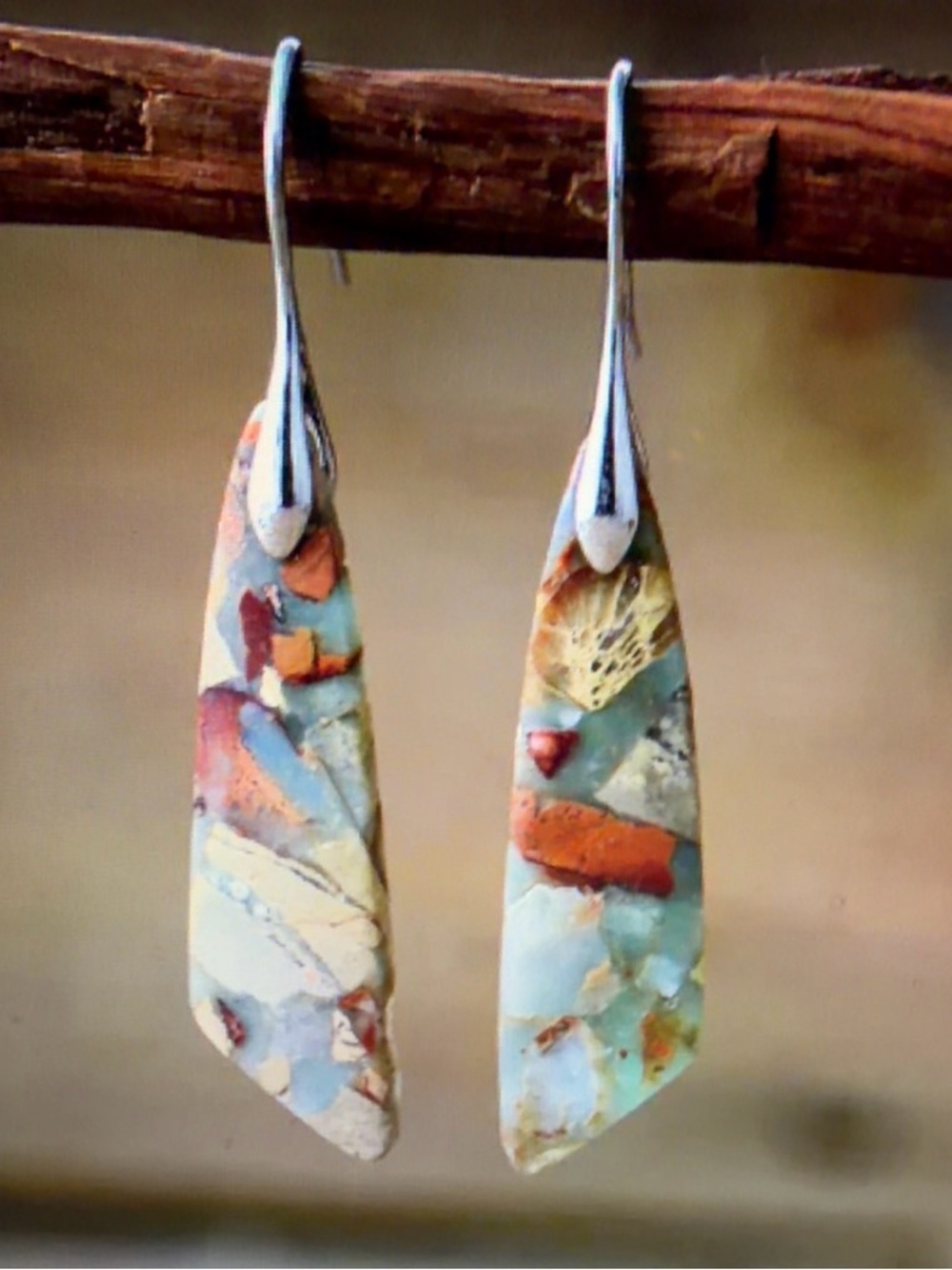 Natural Stone Drop Earrings with Silver Hooks NWT